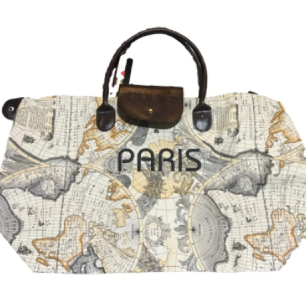 Paris Map Print foldable tote  - Brown and Cream